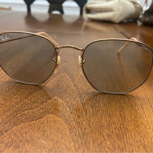 Ray-Ban Hexagonal Sunglasses with Gold Frame and Brown Lenses